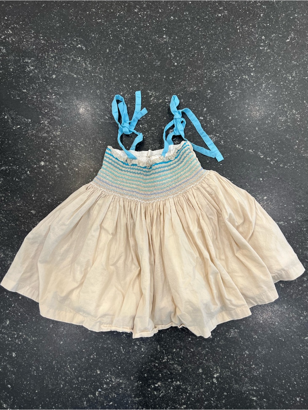 Well Dressed Wolf Smocked Tie Strap Dress 4T Cream Blue